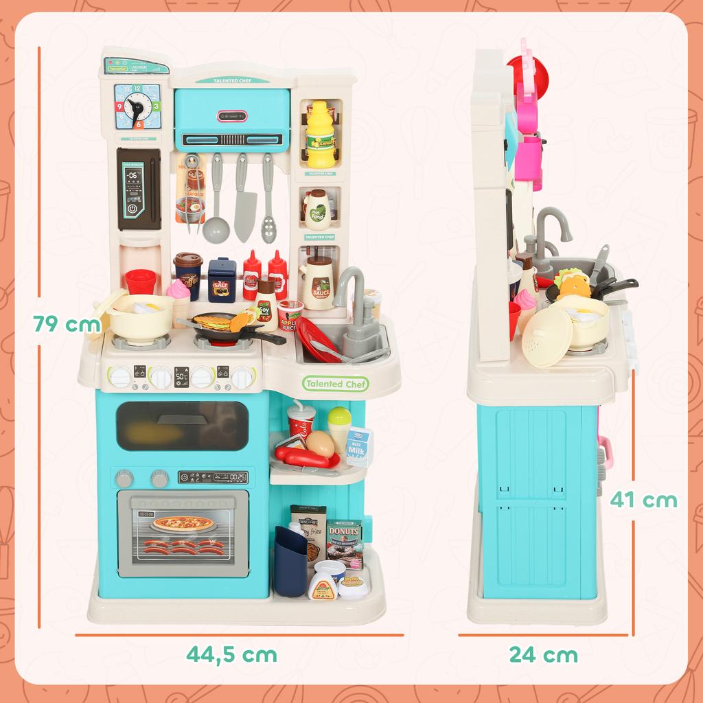 92-Piece Kitchen Set for Children, Faucet, Plastic, 3-6 Years, Green