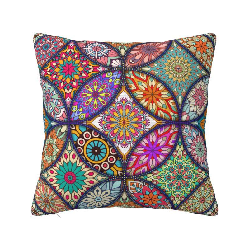 Custom Bohemia Ethnic Mandala Flower Cushion Cover 45x45 Cm Polyester Throw Pillow Case For Sofa Decoration Bedding Pillowcase