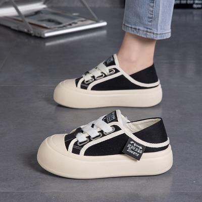 2025 лето новая платформа парусиновые туфли женские студенческие повседневные полушлепанцы белые туфли дышащие универсальные кеды TMY605