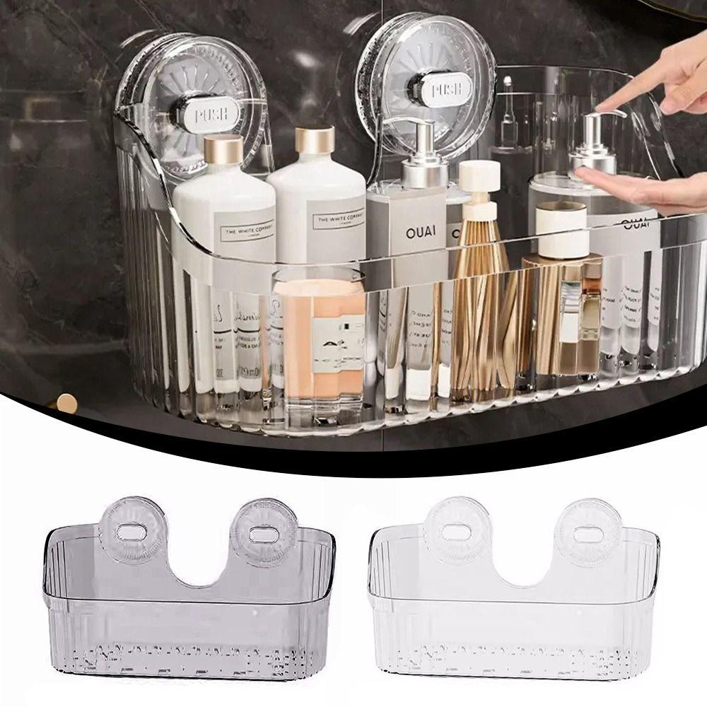 Transparent Suction Cup Shower Rack Punch-Free Bathroom Organizer Shelf Bathroom Supplies