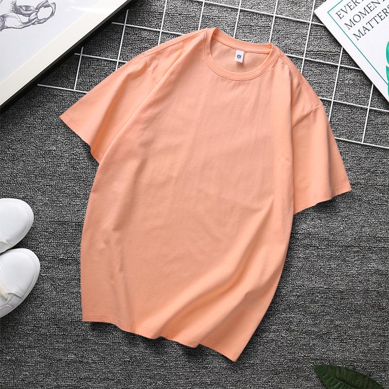 Zirunking Long-staple Cotton Short-sleeved T-shirt Unisex Top Youth Casual Solid Color Loose Round Neck Half-sleeved Top CHANGRONG