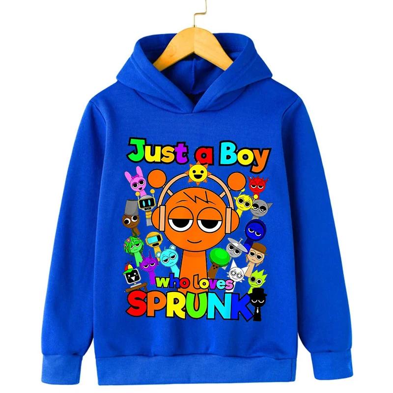 New Cartoon Sprunki Just a Boy Print Boys Hooded Sports Sweatshirt Fall and Winter Casual Comfortable Warm Children's Sweatshirt