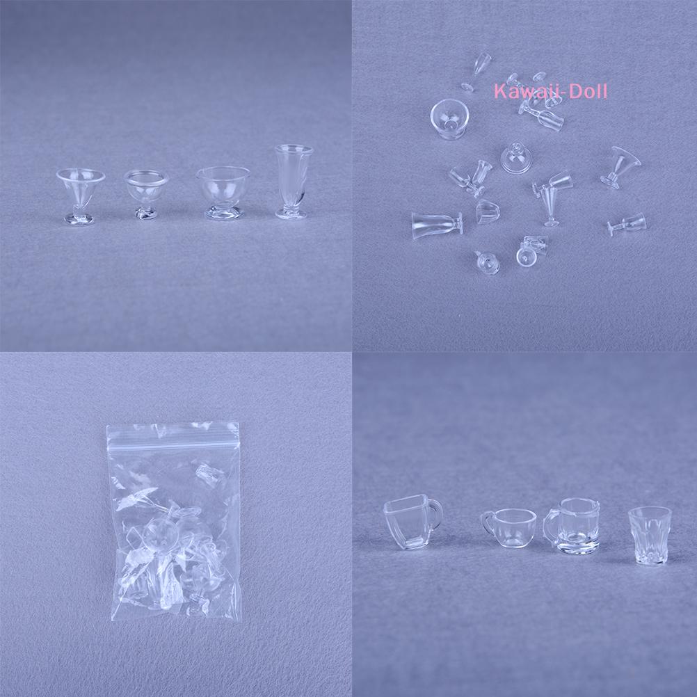 17Pcs/ Set Miniature Clear Ice Cream Cups Dollhouse Kitchen Dining-Room Toy
