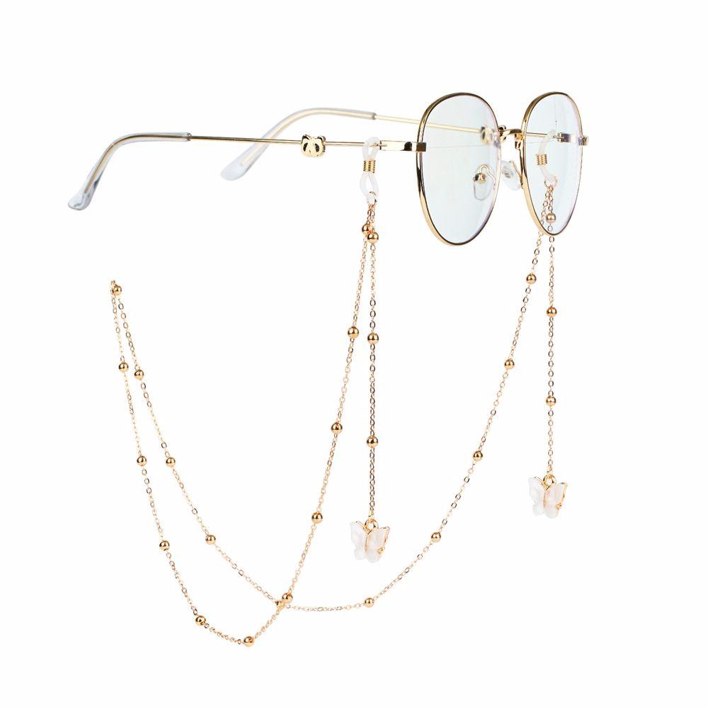 Trend Women Eyewear Non-slip Bead Zinc Zinc Alloy Butterfly Neck Strap Metal Glasses Chains Mask Hanging Rope