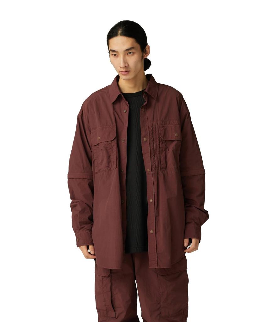 Snow Peak Garment Dyed Convertible Shirt Long and SH-25AU002, Sleeve, Brown, XL, Men's Women's