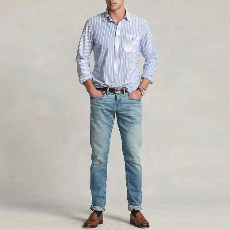 Polo Ralph Lauren SS23 Классическая полосатая хлопковая оксфордская рубашка с вышивкой пони Мужские рубашки MNPOWOV16822703-999