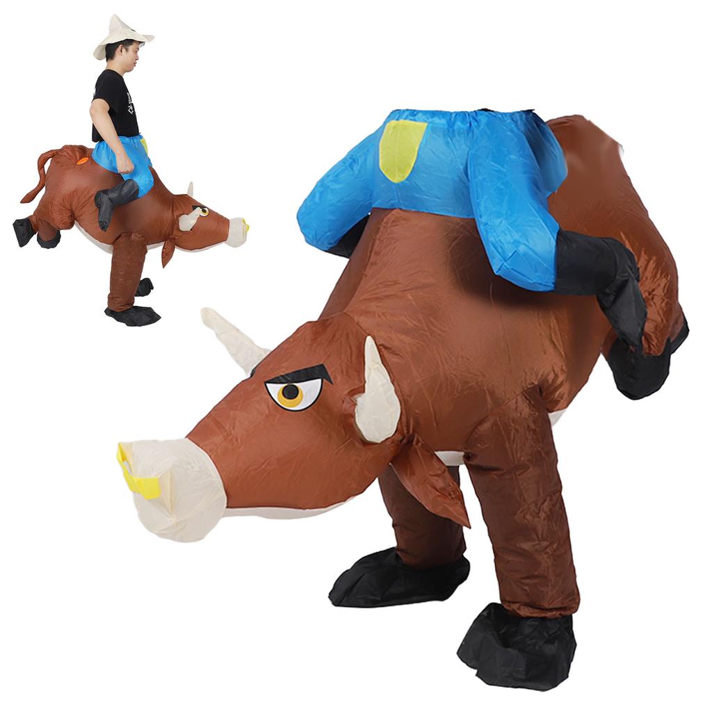 Inflatable Bull Costume for Adults Funny Blow Up Bull Rider Costume with Blower for Halloween Cosplay Party Dress Up Toy