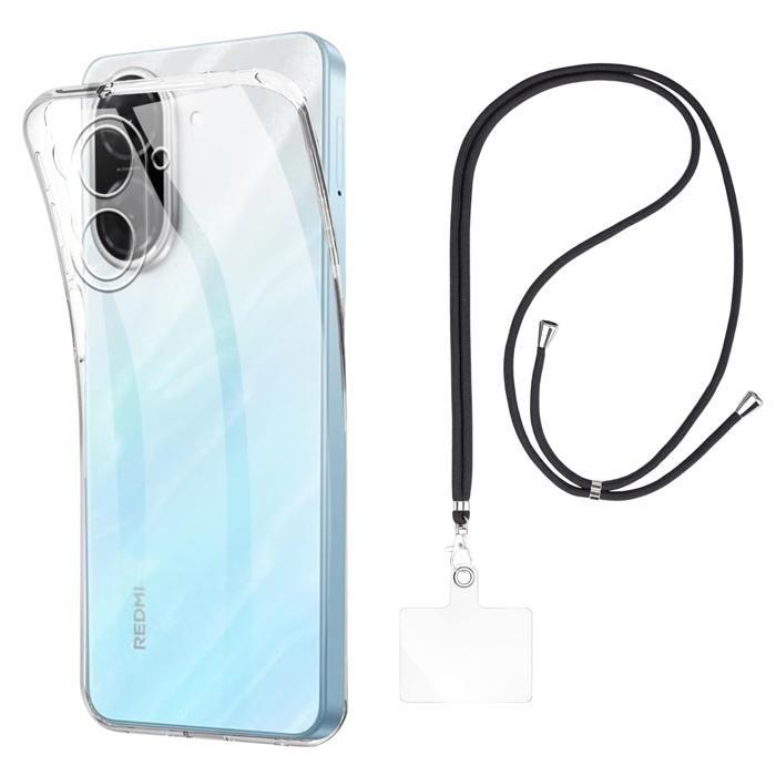 Coque et tour de cou pour Xiaomi REDMI A5 4G (EU Version) - TPU Souple Transparent Cordon Noir réglable Phonillico®