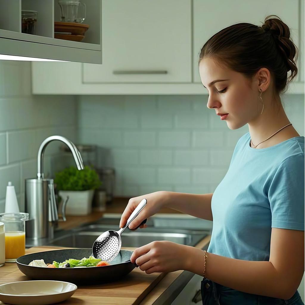 Stainless Steel Perforated and Regular Set Slotted and Serving Spoon for Buffet Set Large Serving Spoon Utensils Extra-Wide Head