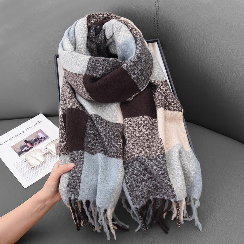 Winter Women'S Scarf Splicing Atmosphere Cashmere Shawl Sweet Color Matching Warm Plaid Scarf