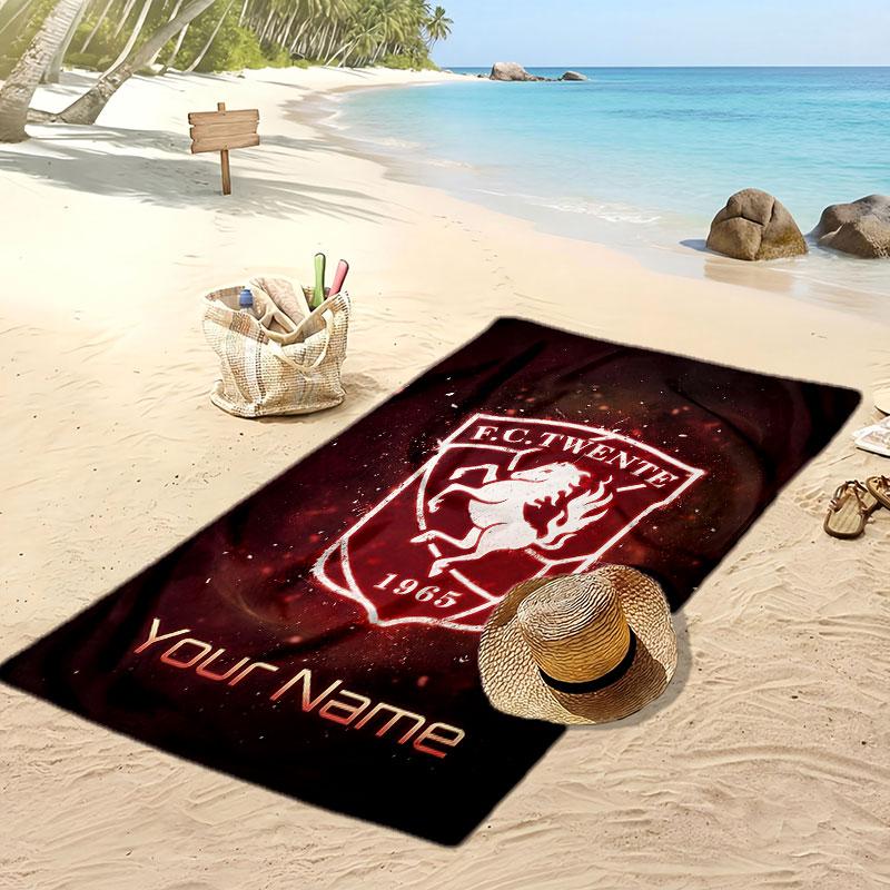 Персонализированное пляжное полотенце FC Twente с принтом, логотип футбольного клуба, поддержка, индивидуальное имя, текст, впитывающее полотенце для спорта, путешествий, особый подарок