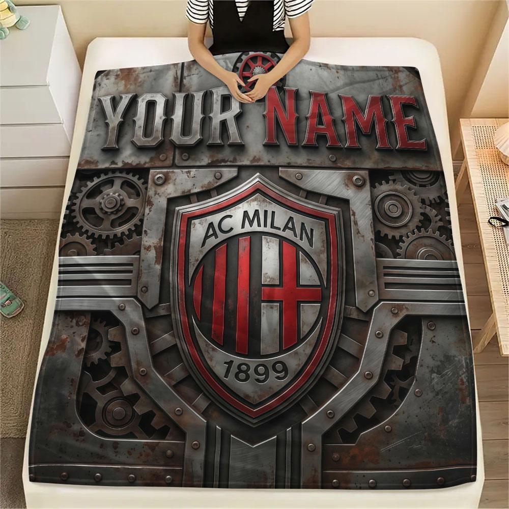 Custom Name,AC Milan Printed Flannel Blanket, soft throw for bedroom sofa, washable, Christmas present, great gift.