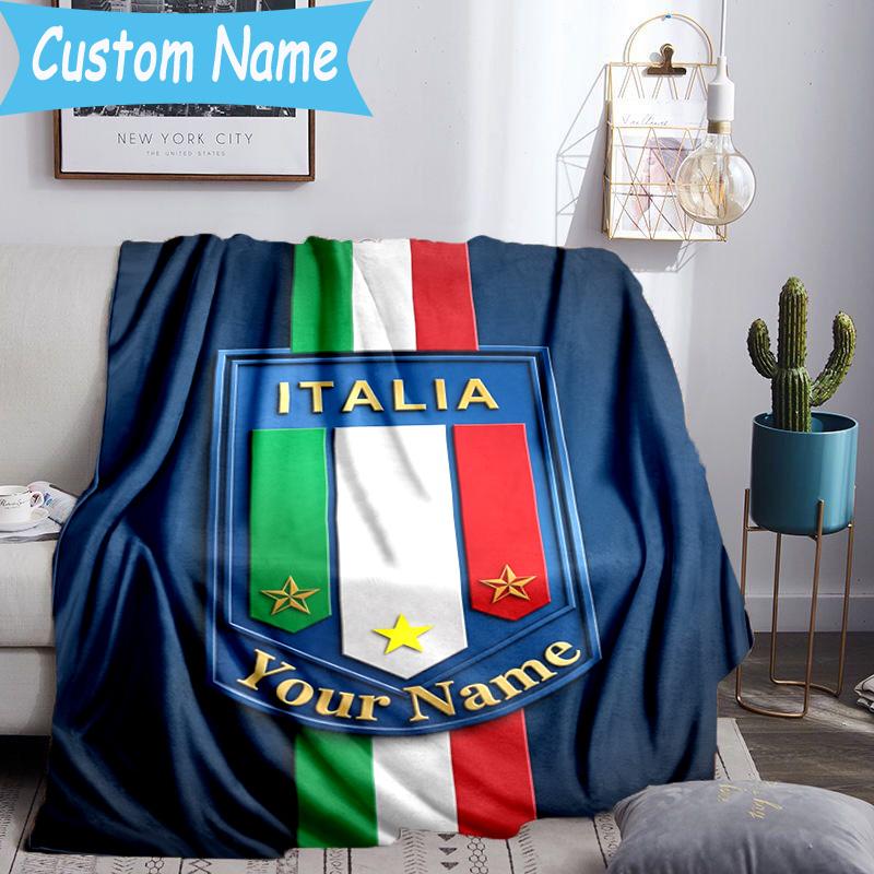 Custom Name Italian Crest Flannel Blanket, Use for Birthday/Holiday Gift, Soft Blanket for Sofa/Bed/Camping/Office, Home Decor
