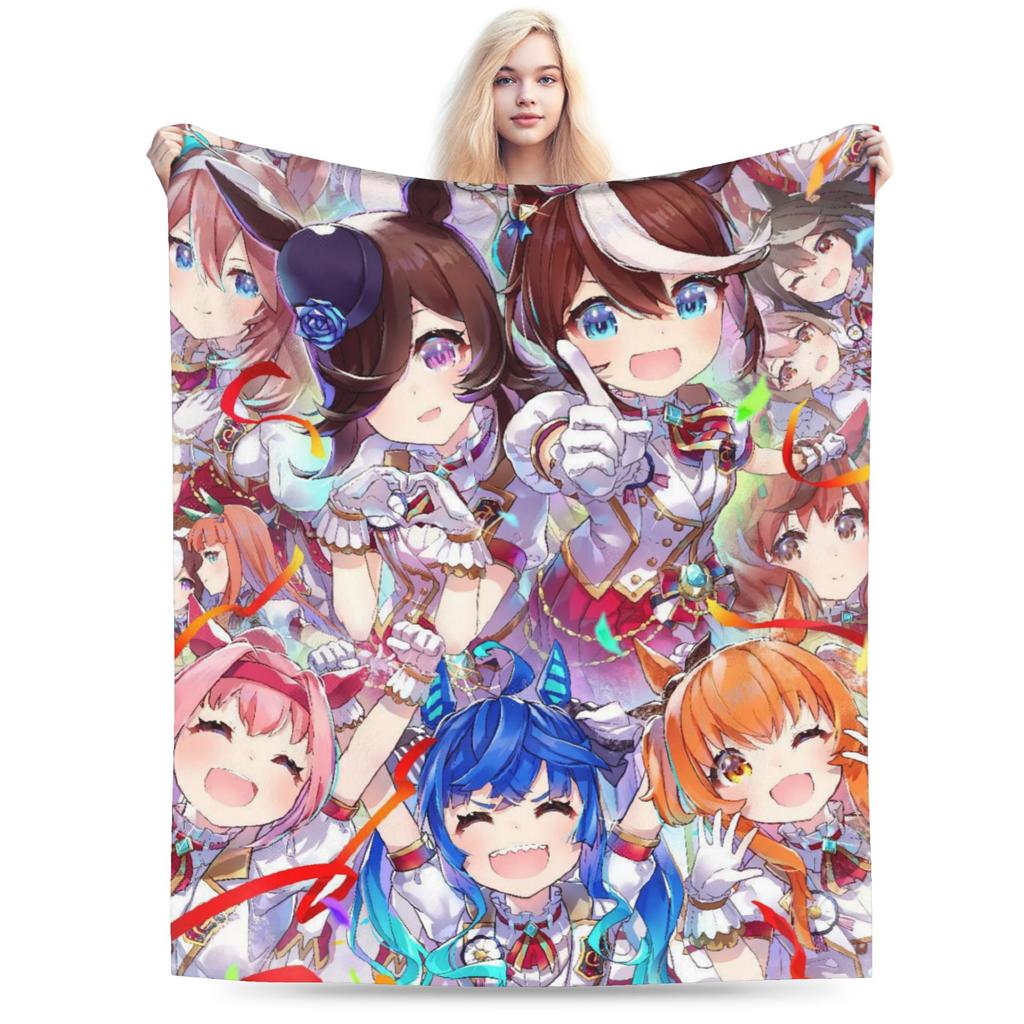Uma Musume Pretty Derby Blanket Flannel Winter Breathable Lightweight Thin Throw Blanket for Bedding Travel Plush Thin Quilt
