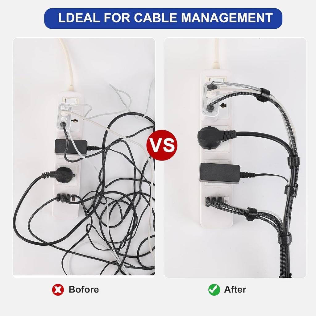 Releasable Cable Ties Durable and Soft Nylon Strap Reusable Velcro Cable Ties Organizer Tool Velcro Self-Adhesive Tapes