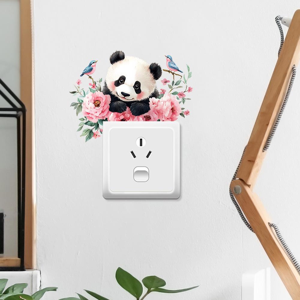 Наклейка на выключатель 'Акварельный цветок с красной пандой' для декора стены в спальне, гостиной, съемная наклейка
