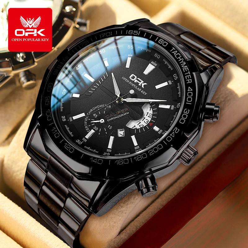 OPK 8108 Men's Calendar Week Quartz Watch with Waterproof and Steel Strip
