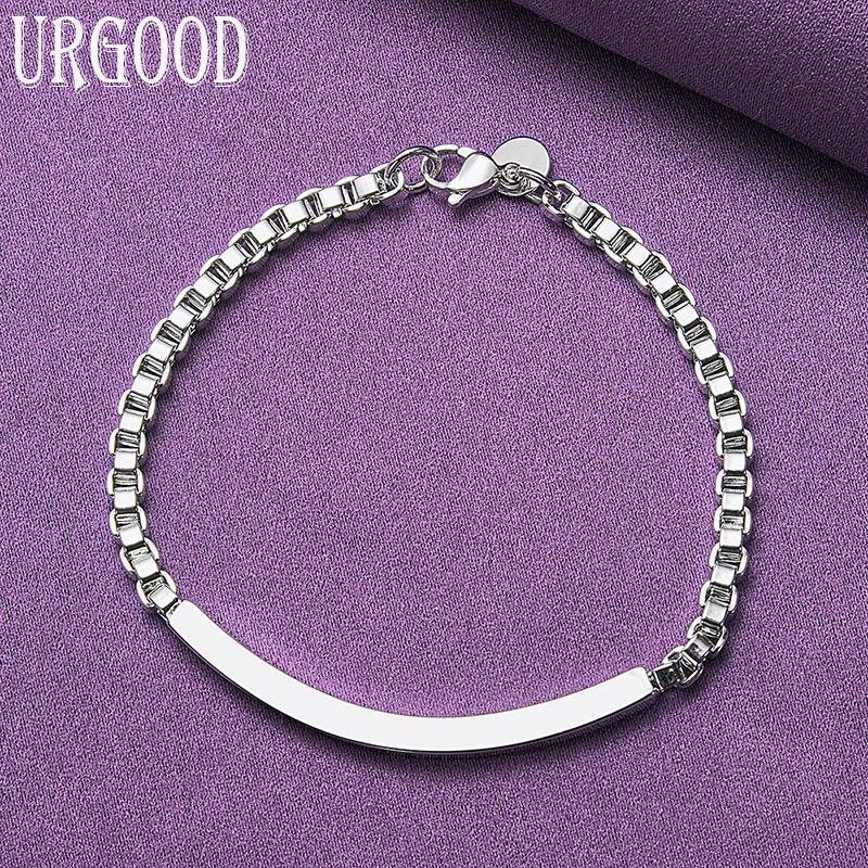 925 Sterling Silver 4mm Plaid Bracelet Party Gift Fashion Jewelry