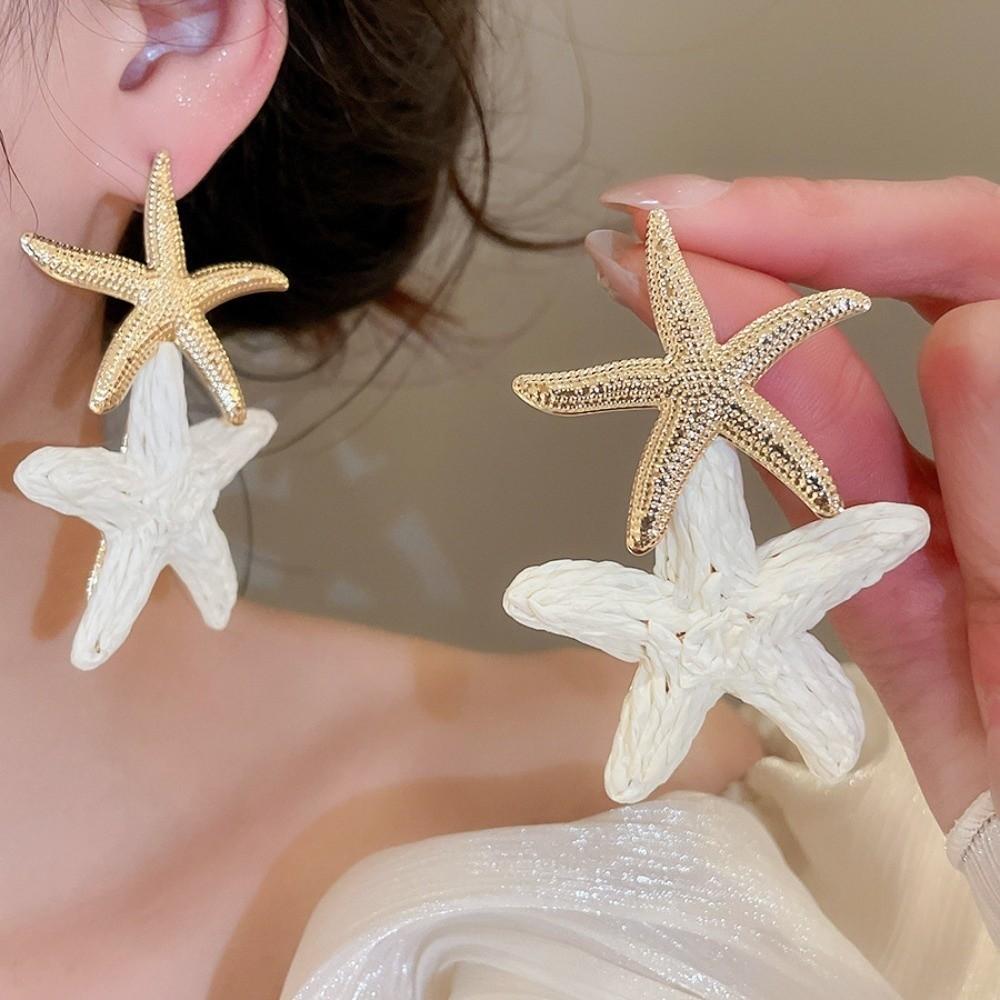 Raffia Grass Starfish Earrings Personality Star Dangle Earrings Starfish Ear Pendant Daily