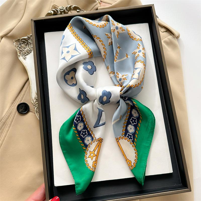 Summer 70Cm Print Square Scarf Checkered Thin Versatile Neckerchief Hair Tie Headscarf Women Wraps Hijabs Luxury Bufandas Poncho
