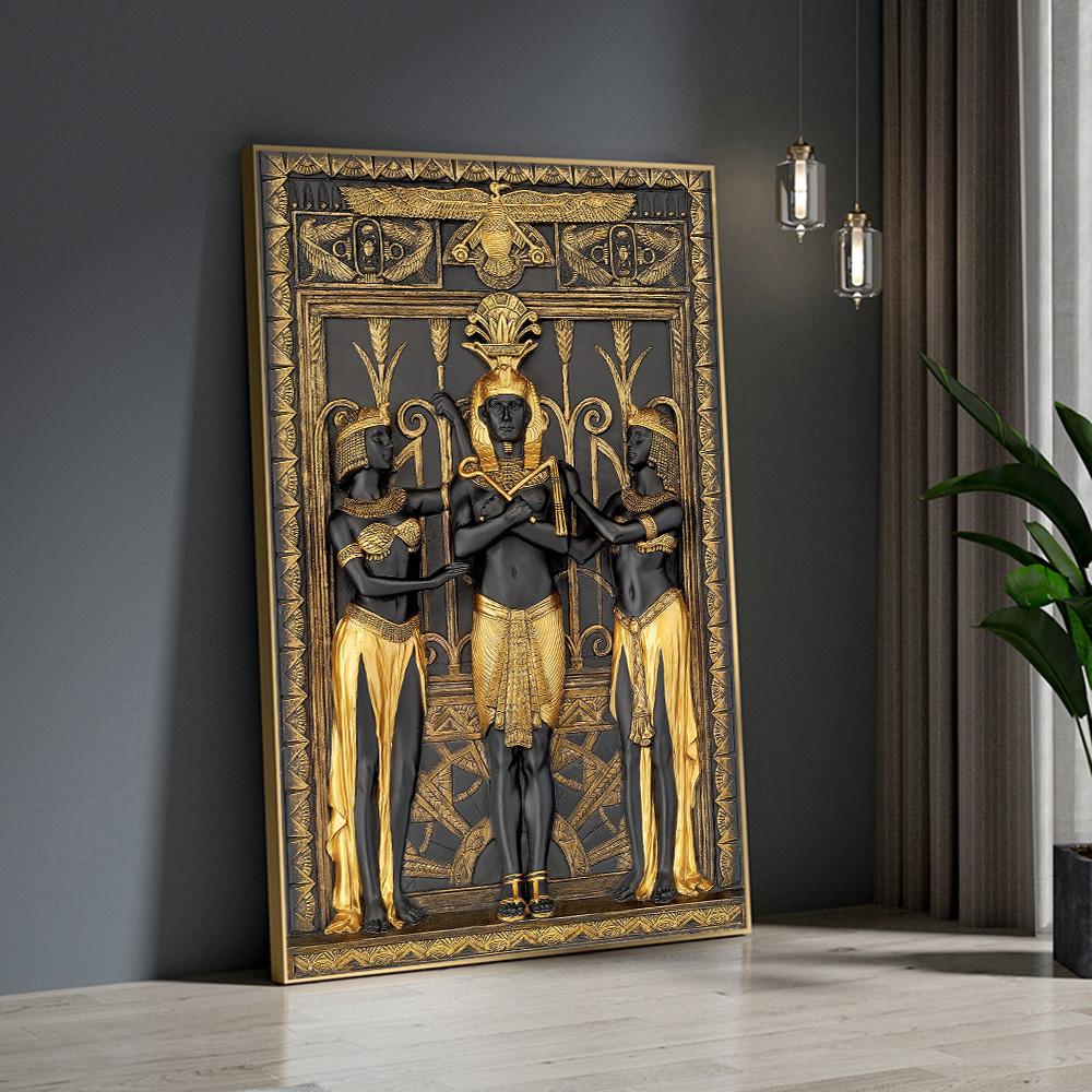 Черный Золотой Гор, египетский храм, стела, 3D холст, печать плакатов, настенное искусство, изображение бога фараона для гостиной, домашний декор, Cuadros
