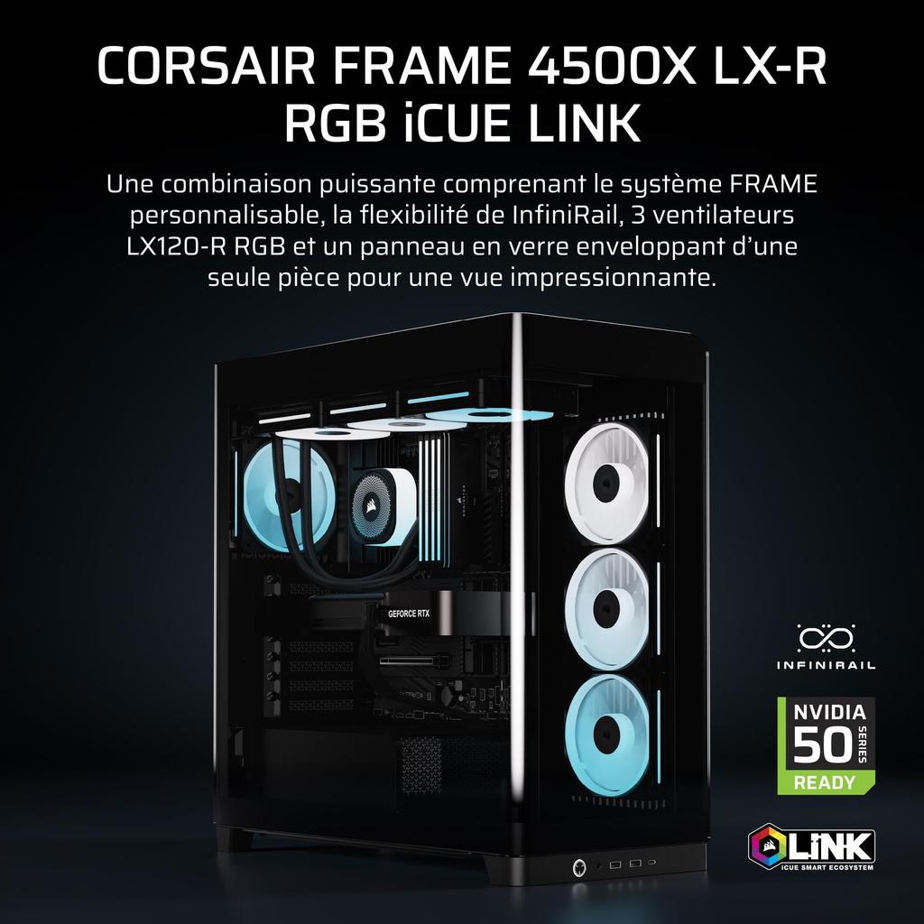 Boitier PC - CORSAIR - FRAME 4500X LX-R RGB Tempered Glass Mid-Tower - 2 radiateurs - Noir