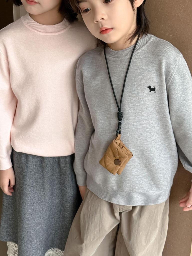 Детский вязаный свитер с круглым вырезом - Осень/Зима, Вышитый, Свободного кроя, Унисекс