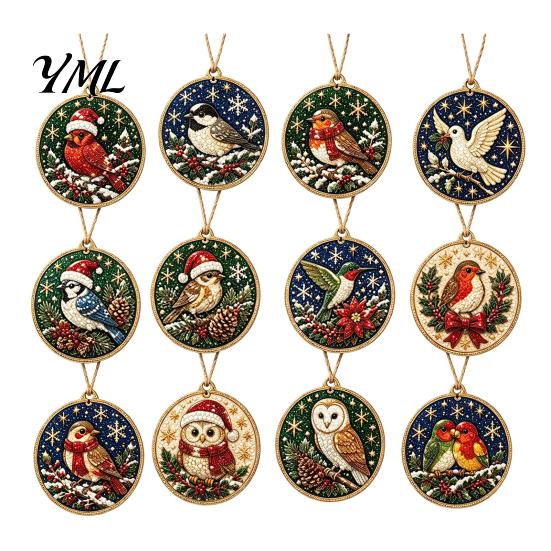 Adult Rhinestone Art Decoration 12Pcs DIY Christmas Painting Ornament Kit, Faux Pearl Stocking Sets Hanging Decor for Adults, Holiday Tree Wreath