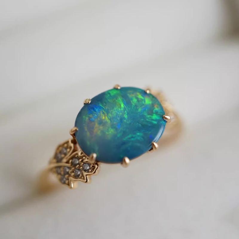 Красочные опаловые листья опала изысканная текстура романтические обручальные кольца для женщин классический винтажный стиль трендовые ювелирные изделия