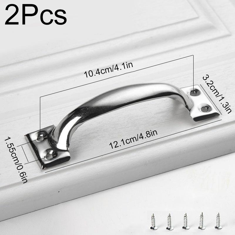 2Pcs/Pack Door Lock 3/4/5/6 Inch Garage Silver Knob Hardware Pull DIY Handle Furniture Bow-shaped Stainless Steel