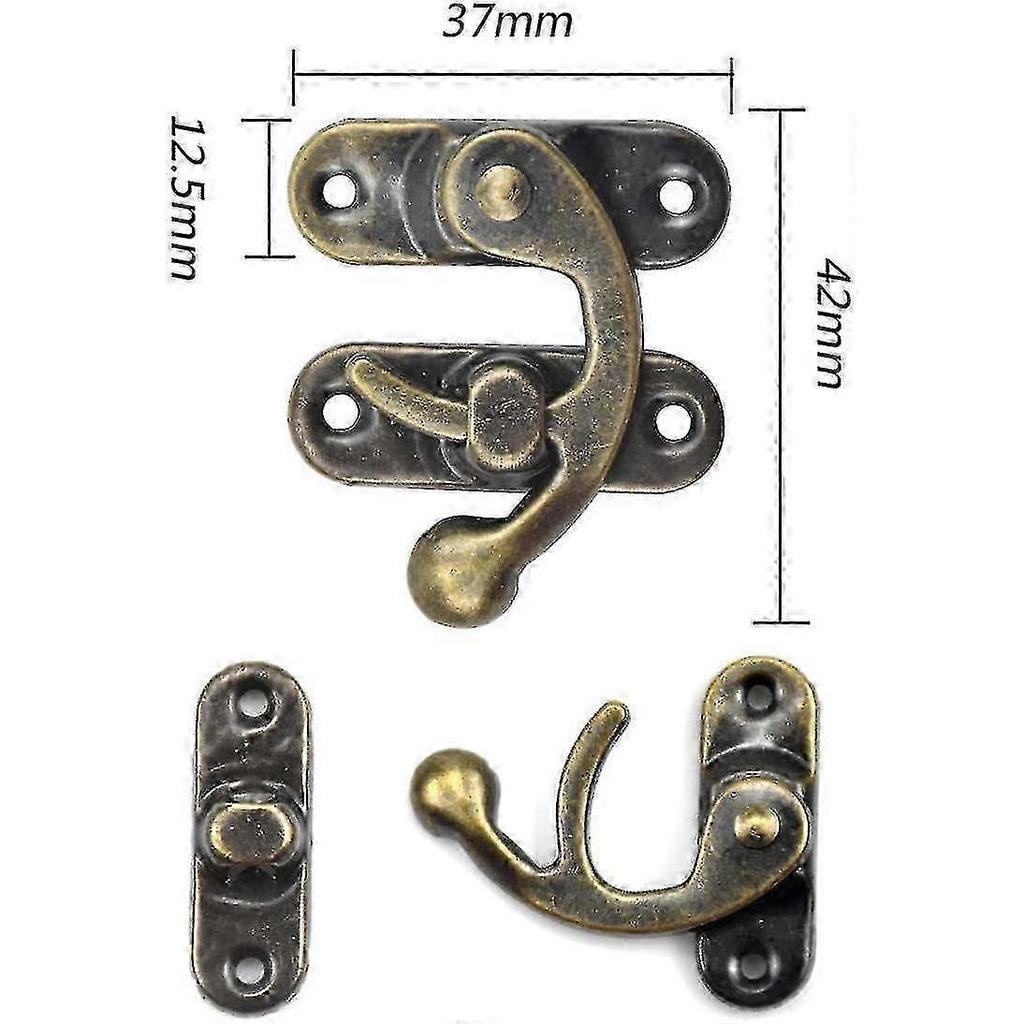 50 Sets of Bronze Hasp Horn Locks, Small Door Locks for Wooden Boxes, with Screws, 37 X 42mm (Left)
