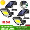 100LED Водонепроницаемый IP65 COB Сверхяркий Настенный светильник с солнечным датчиком для сада, наружного освещения, энергоэффективный беспроводной охранный светильник