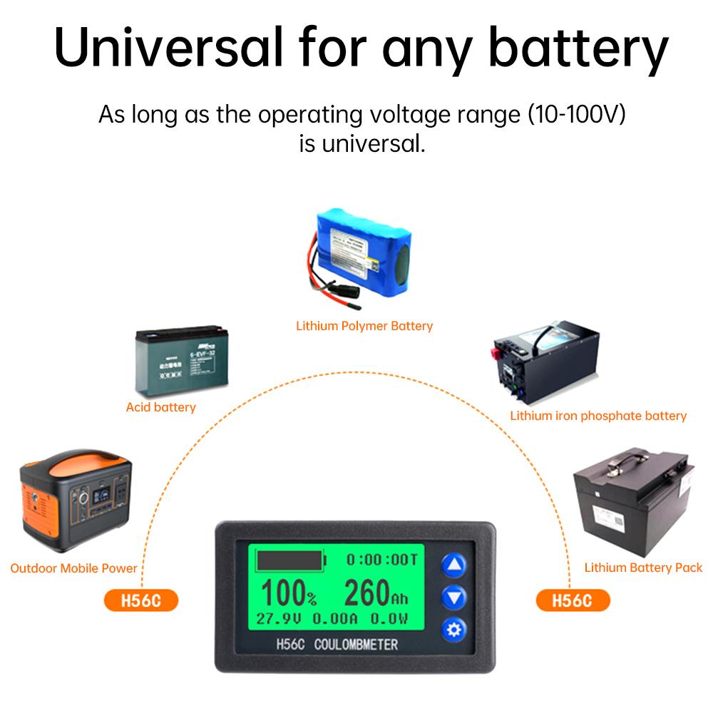 DC 10-100V 100A 200A 300A Измеритель емкости аккумулятора Кулон-метр Монитор Отображение емкости Кулон-тестер Вольтметр Амперметр Ваттметр