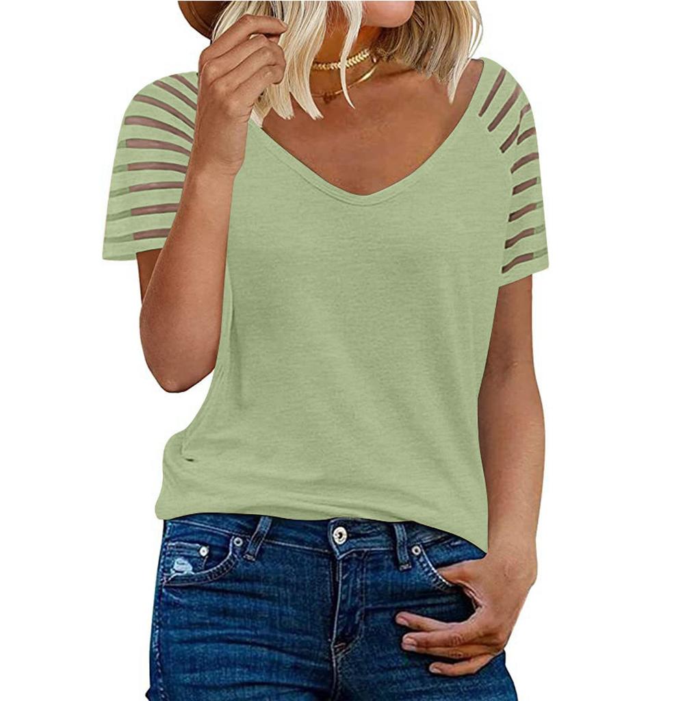 Женские повседневные свободные рубашки с V-образным вырезом и коротким рукавом, модные сетчатые топы, футболки