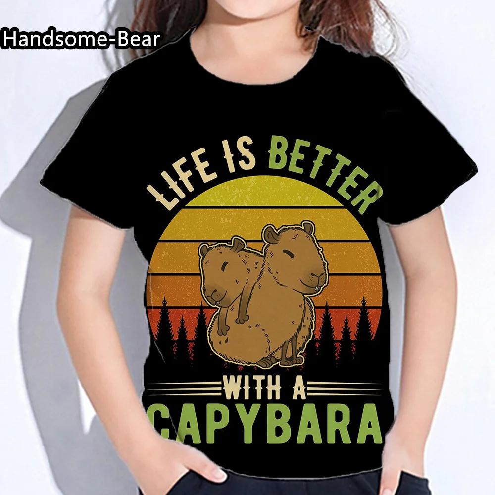 Детская одежда капибара летняя футболка с круглым вырезом для девочек