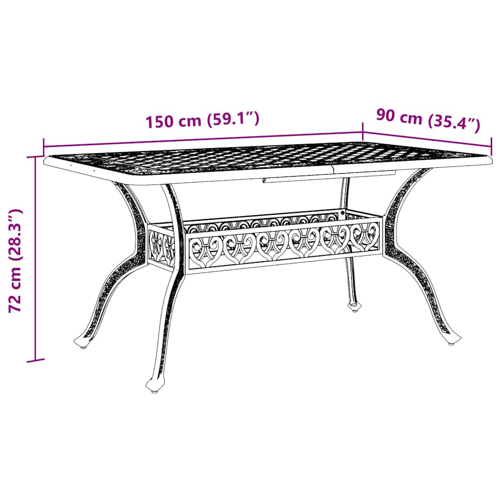 Garden Table Black 150 x 90 x 72 cm Cast Aluminum
