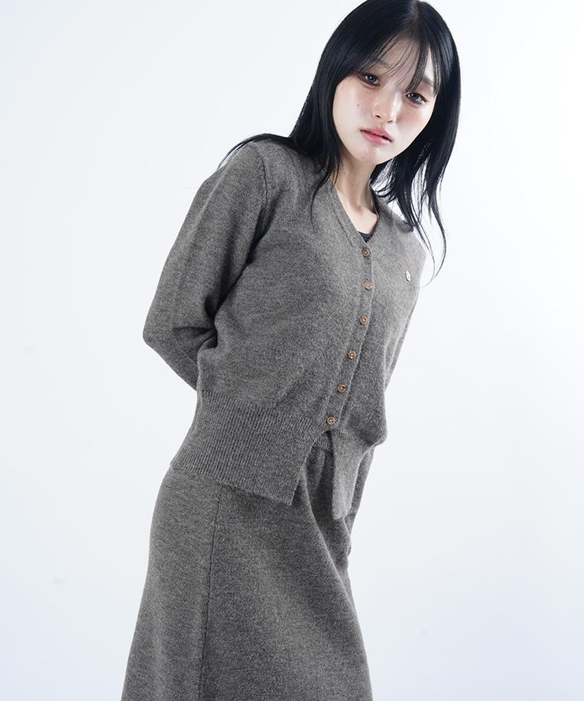 STARRYEYED V-Neck Cardigan Knit Skirt Set (Charcoal)