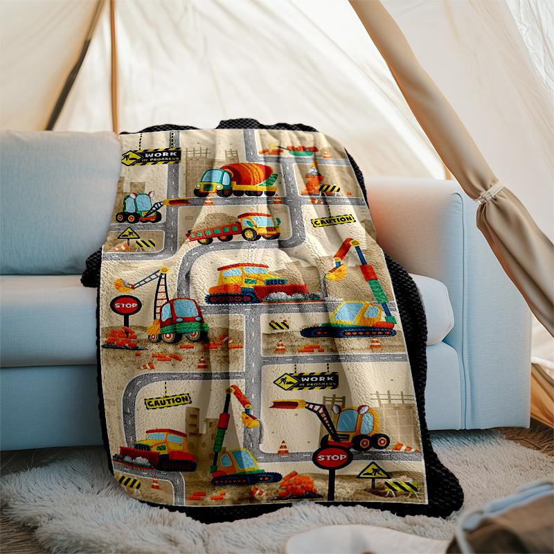 excavator Theme Printed Blanket - Perfect for Couch, Bed, Travel & Outdoor Use | Machine Washable, Cozy & Durable.