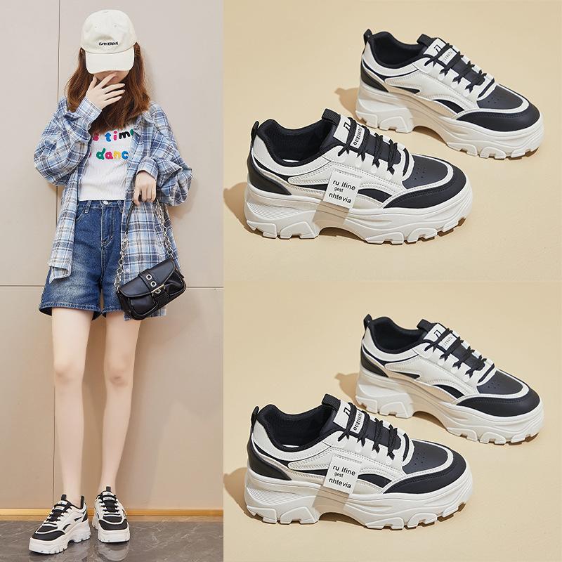 Женские кроссовки на толстой платформе, повседневные нескользящие кроссовки из искусственной кожи для ходьбы, удобные кроссовки для бега для женщин, легкие теннисные туфли на шнуровке