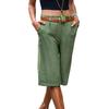 Women's Summer Knee-length Shorts Mid-rise Pockets Straight Wide Leg Shorts