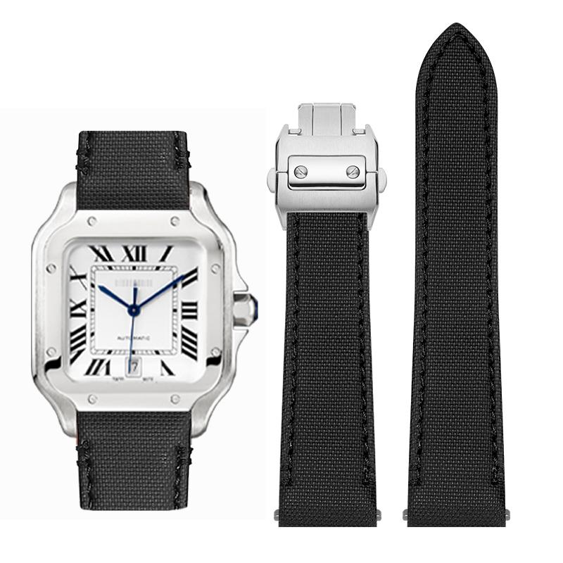 Нейлоновый ремешок 21 мм с быстросъемным креплением для ремешка Cartier Santos новый W2SA0007 средний Холщовый Водонепроницаемый Спортивный ремешок для часов Черный Синий