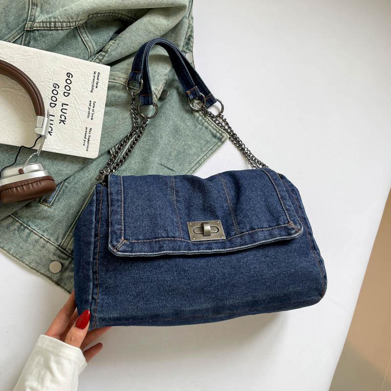 Винтажная джинсовая сумка Женская цепочка на плечо Сумка-тоут большой вместимости для поездок на работу