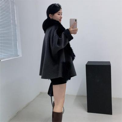 Новая шуба накидка большой меховой воротник сращивание короткая одежда