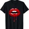 Cool Women Fashionable Red Lips Short Sleeve Graphic Design T-Shirt