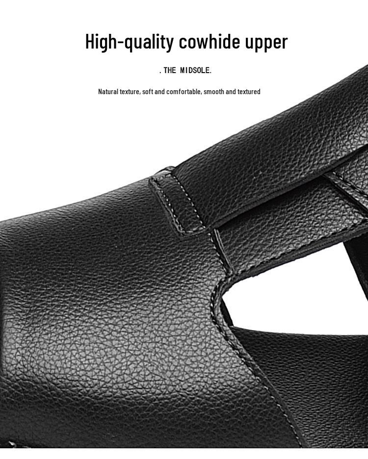 Мужские римские сандалии с открытым носком 2024: Модные, дышащие пляжные туфли из коровьей кожи