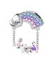 Copper Metal Love Heart Flower Purple Series Secure Safety Chain Charm Bead Component Bead Components Compatible With Authentic Original Pan
