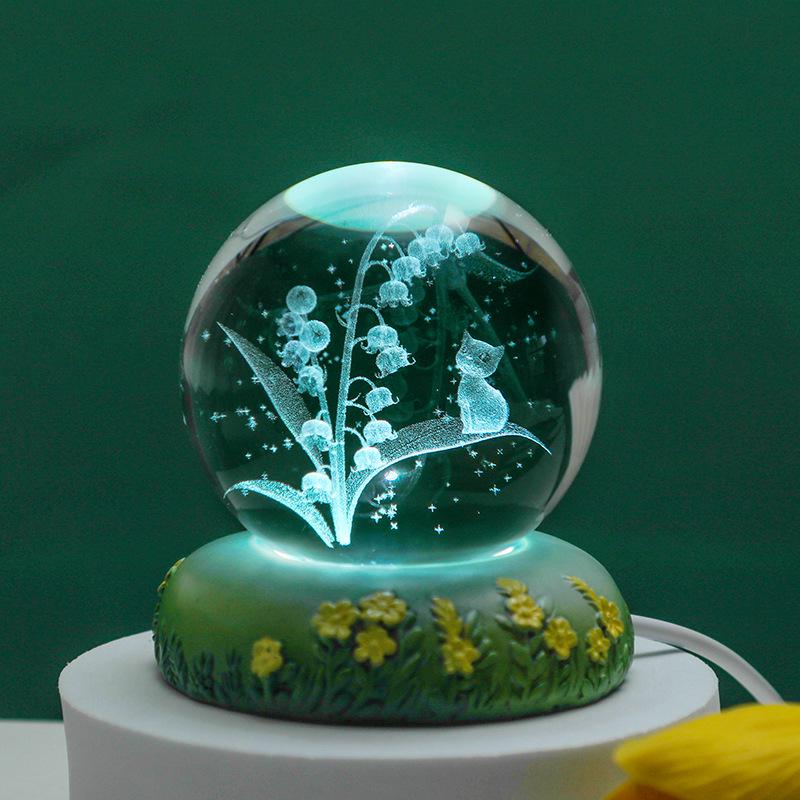 3D Ночник Хрустальный Шар Тюльпан - Светящееся Украшение для Спальни и Подарок на День Рождения для Девочек