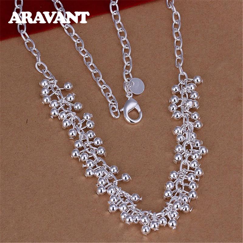 925 Серебряное круглое ожерелье-чокер с виноградными бусинами для женщин, модная серебряная цепочка, ювелирные аксессуары