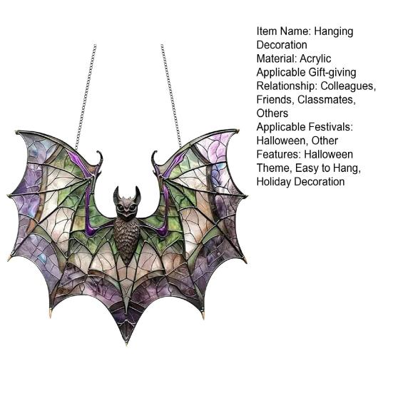 Halloween Colorful Bat Hanging Decoration Stained Glass 2D Flat Acrylic Witch Hat Suncatcher Indoor Outdoor Wall Window Hanging Sign Ornament