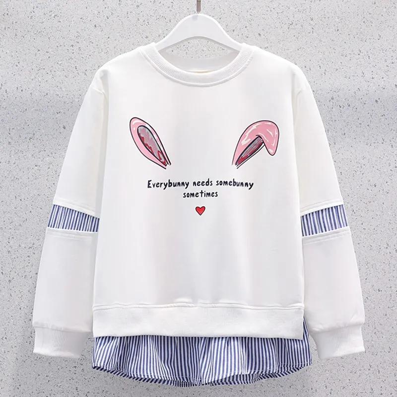 Весенний повседневный костюм для девочек среднего и старшего возраста, пуловер с длинными рукавами и круглым вырезом + джинсы, комплект из двух предметов